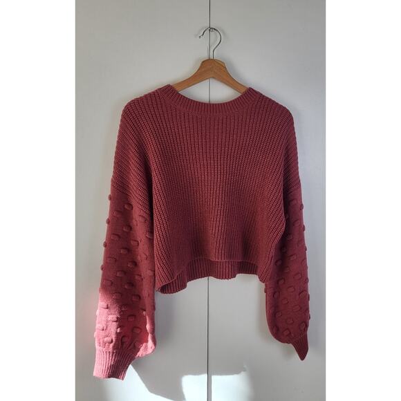 Bobble Crewneck Balloon Sleeve Textured Cropped Knit Sweater by HYFVE | M - Picture 2 of 8